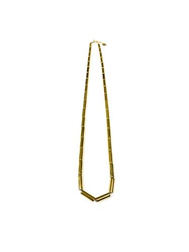 Collier Sacha tout en tubes d'Hématites plaqué or. Longueur 60cm