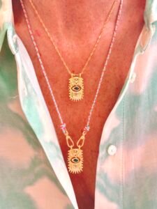 COLLIER TALISMAN CORDON ROSE PORTE